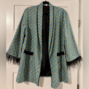 Stylish Blue and Yellow Patterned Women's Coat